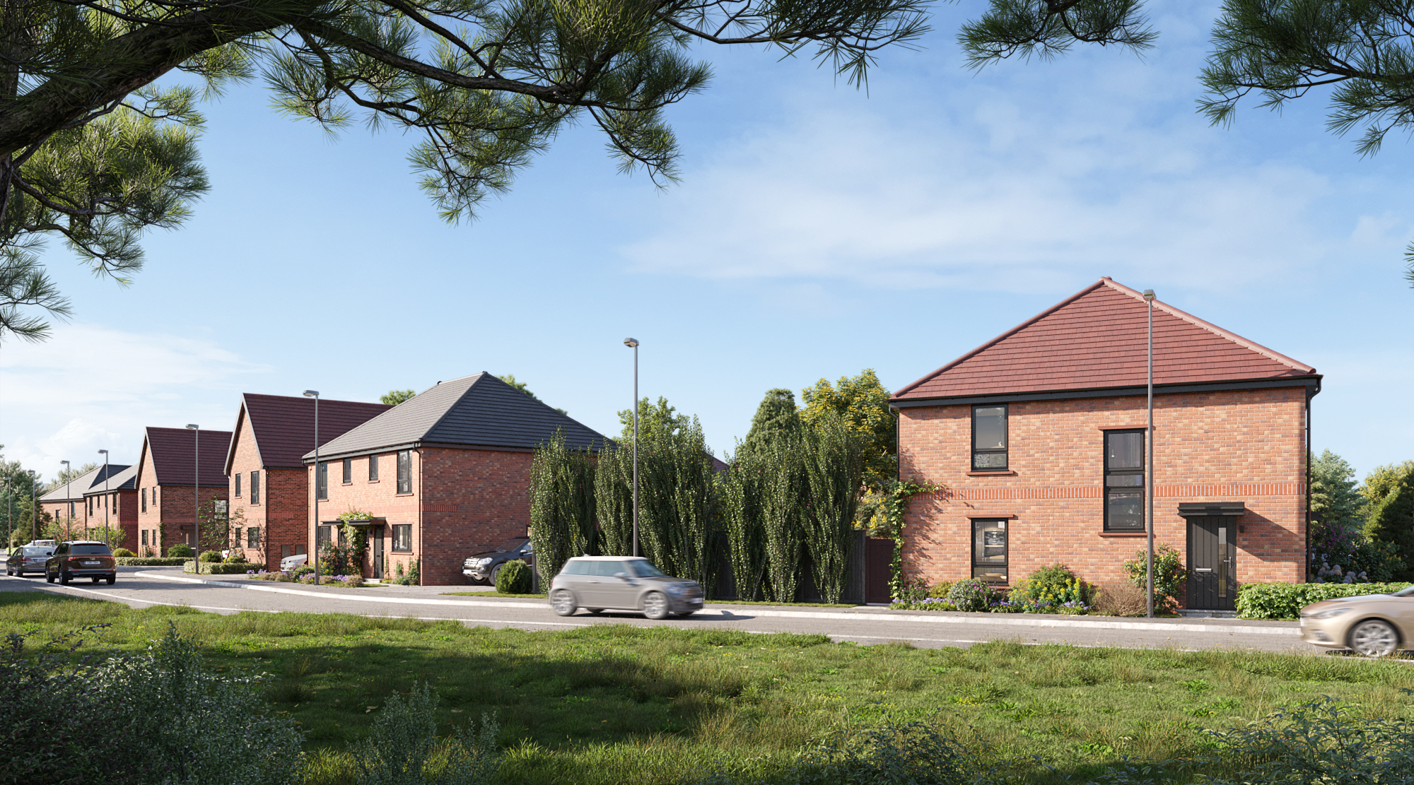 Computer generated graphic of a residential street