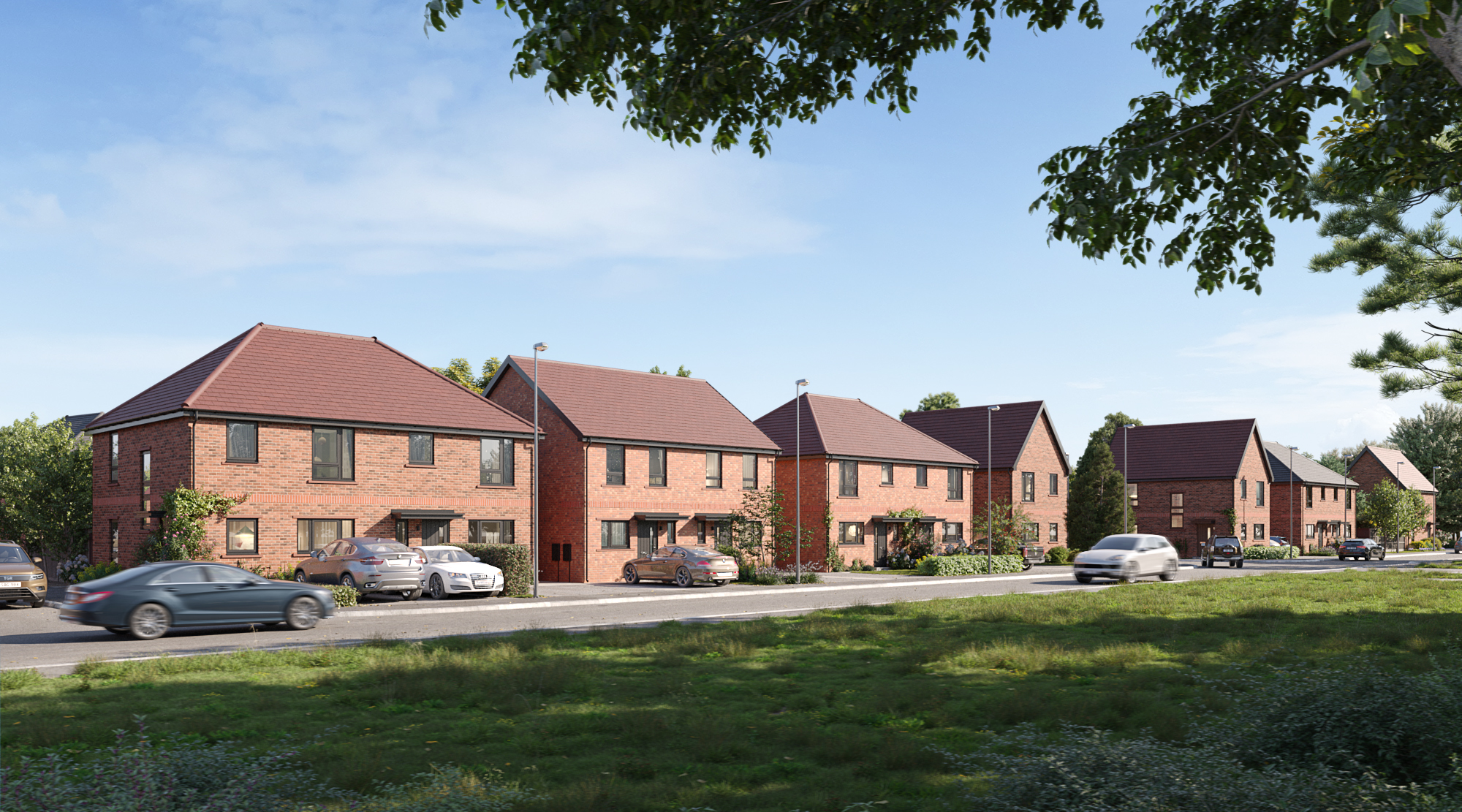 Computer generated graphic of a residential street