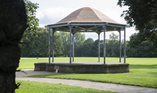 Bandstand by a pathway.