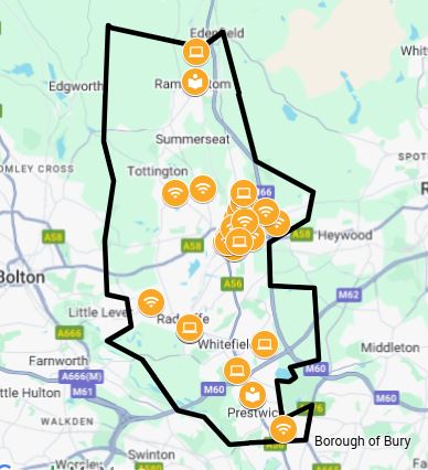 Map of Bury Digital Inclusion Locations 