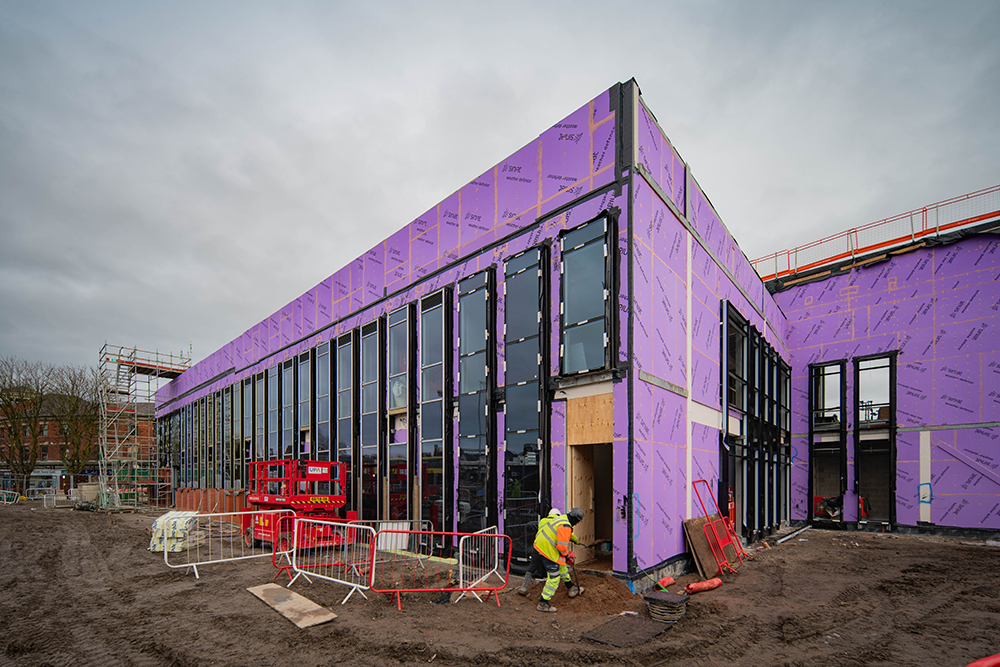 A large single storey building under construction