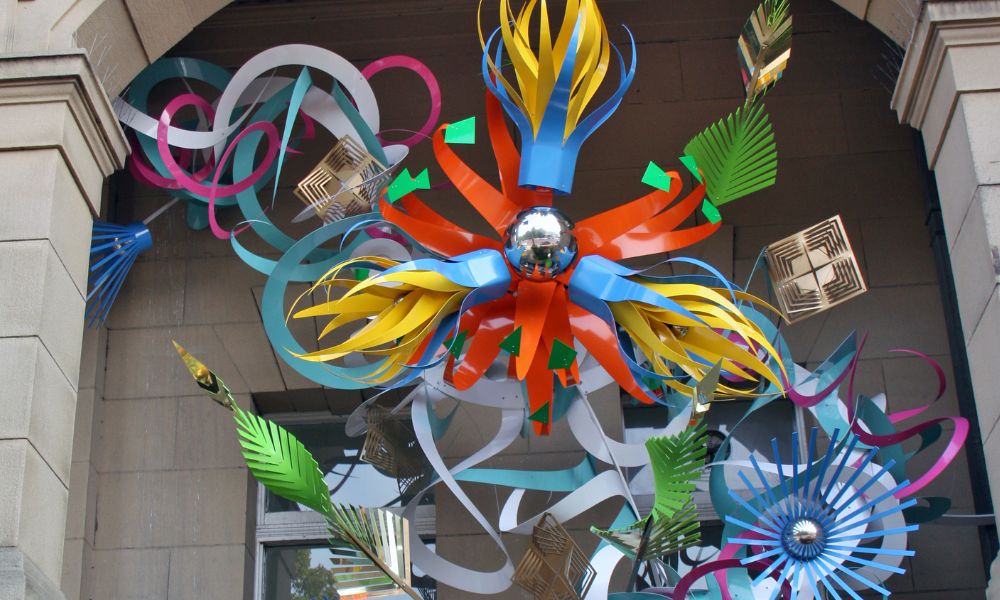 A multi coloured sculpture.