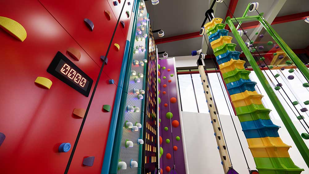 Colourful indoor climbing walls