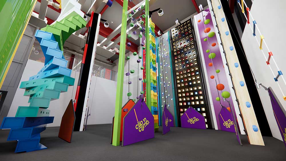 Colourful indoor climbing walls