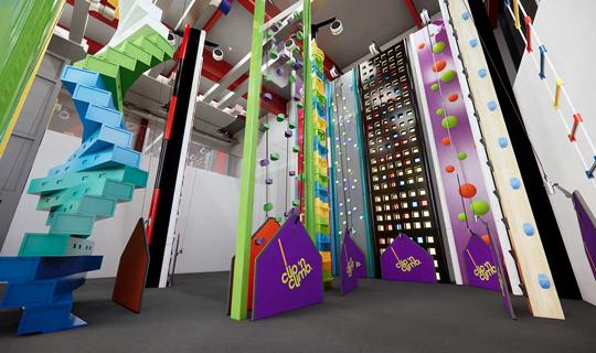 Colourful indoor climbing walls