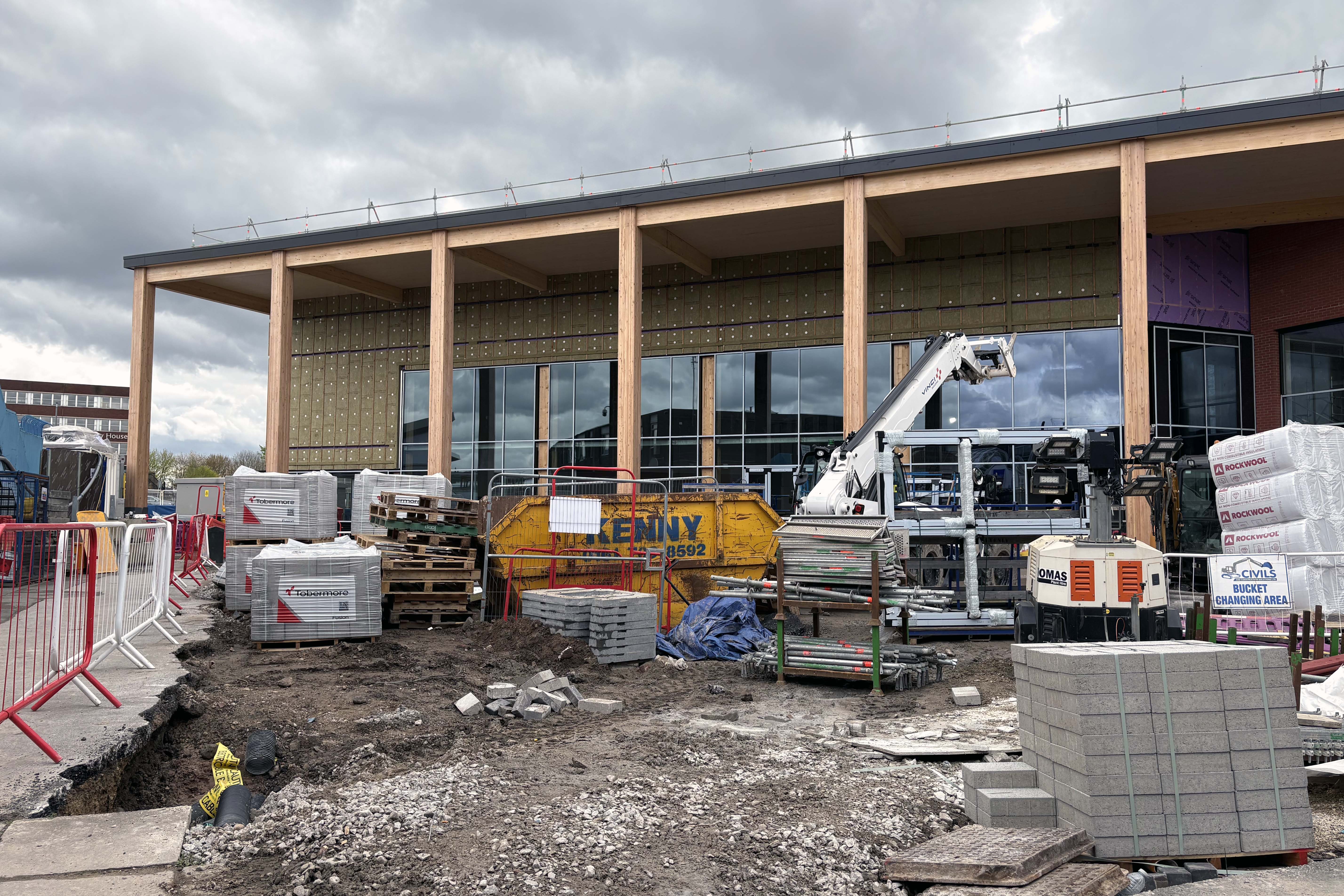 A large building on a construction site