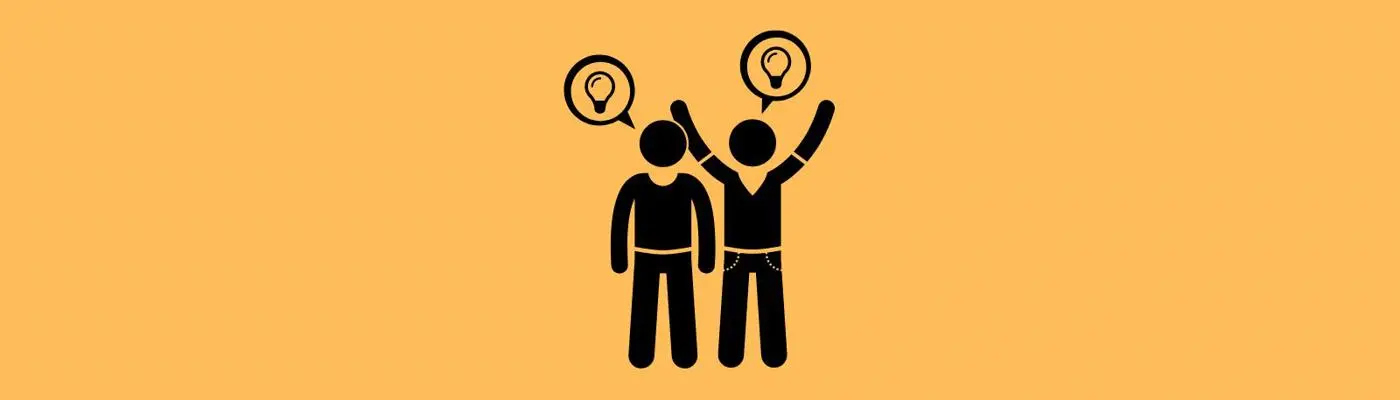 Two people with light bulbs in speech bubbles