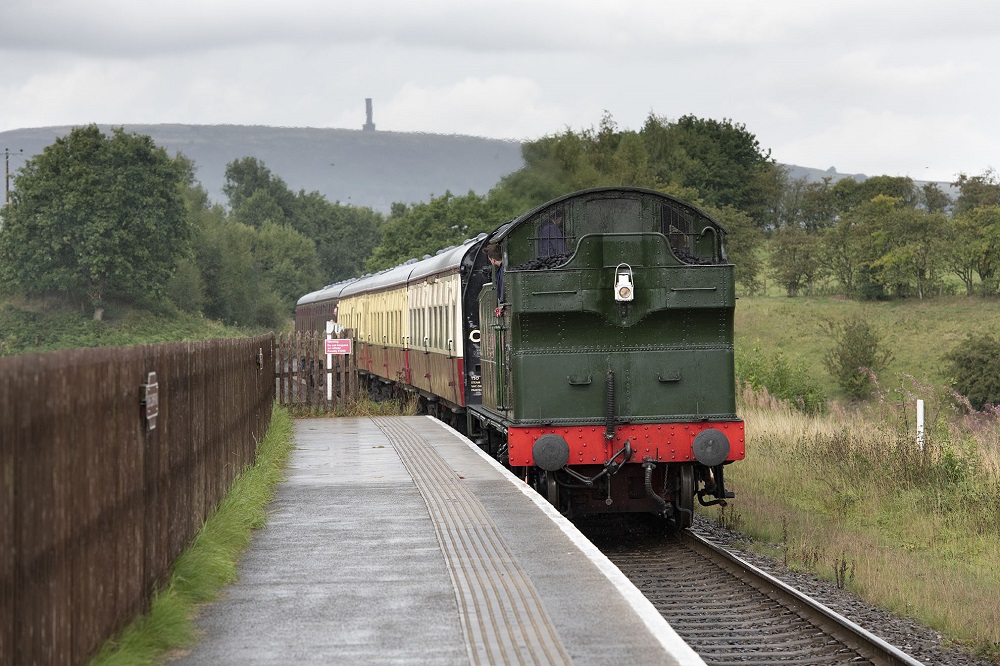Train pulling into Burrs Park station.