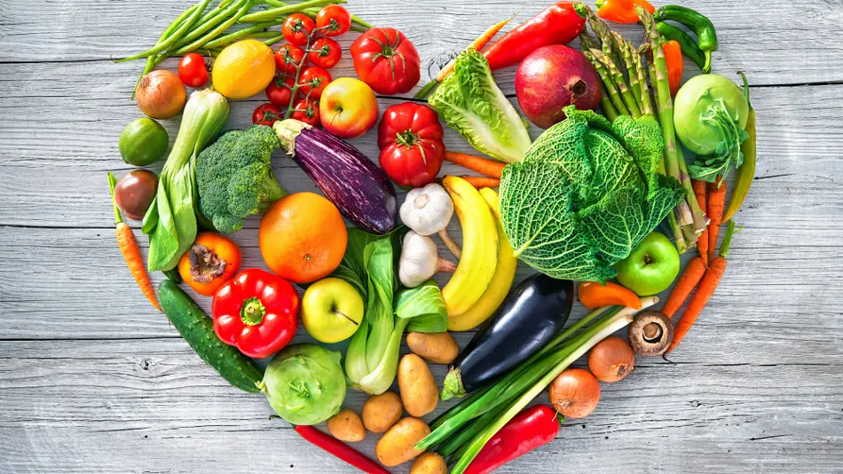 Fruit and vegetables in the shape of a heart.