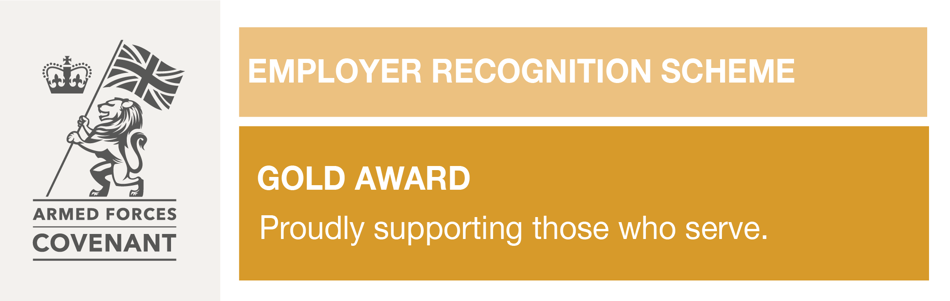 Picture of Armed forces covenant logo and text - employee recognition scheme Gold Award