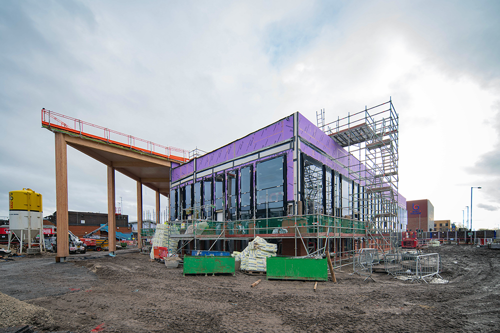 A large building with scaffolding attached