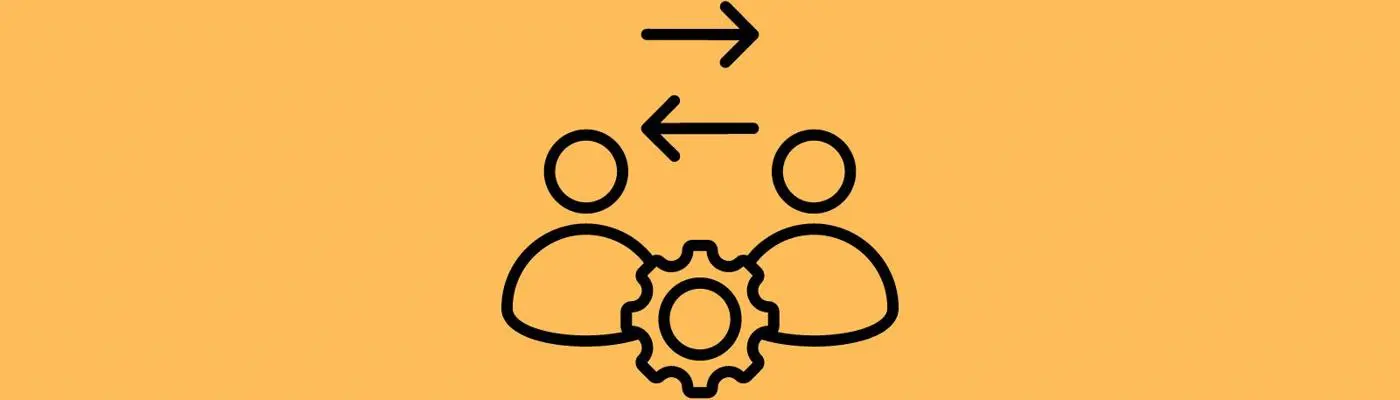 cog, two people and arrow in both direction