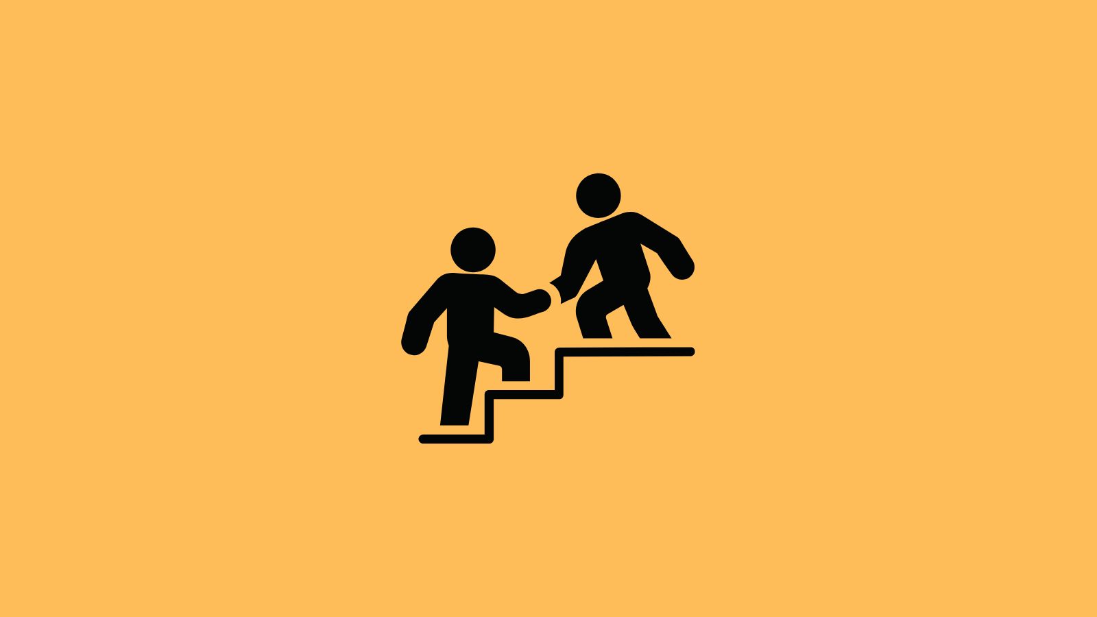 stick person helping another stick person climb the stairs