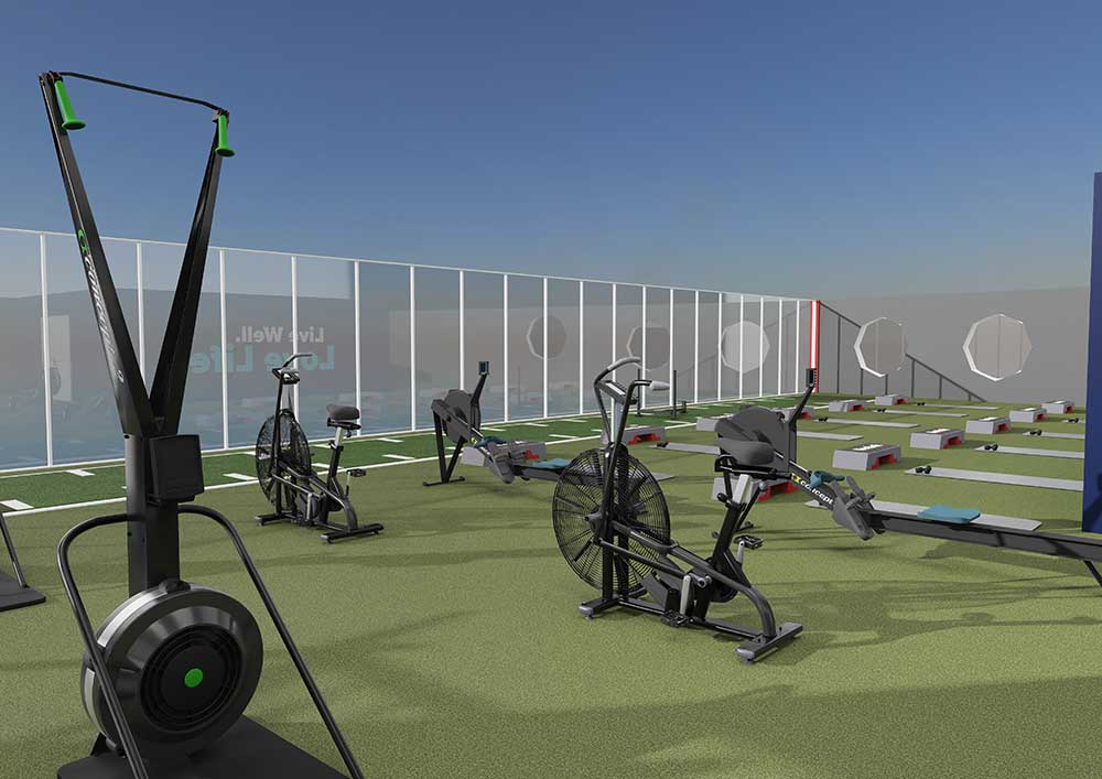 Rooftop gym and exercise equipment