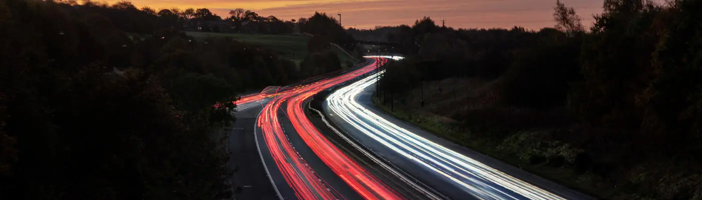 Aerial view of a motorway during the evening