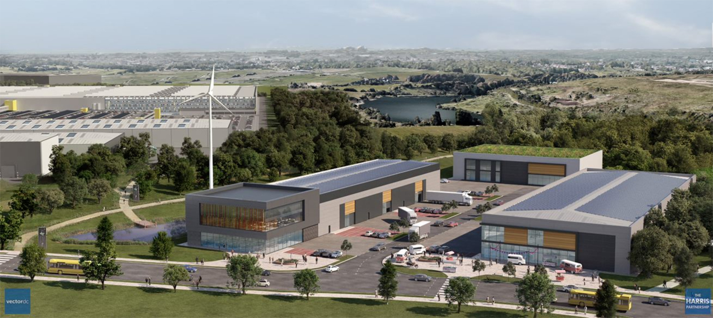 Aerial view of commercial buildings