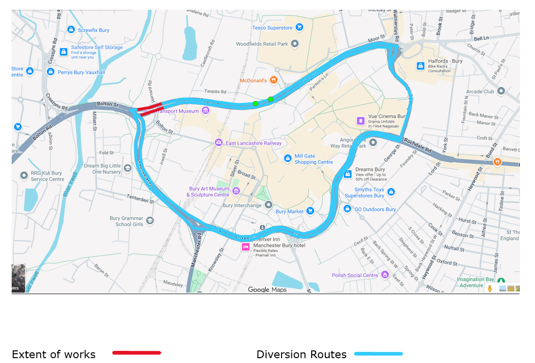 Map showing the diversion route - description is on the webpage