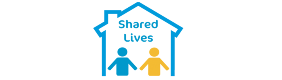 Shared lives logo - two drawn figures in a house