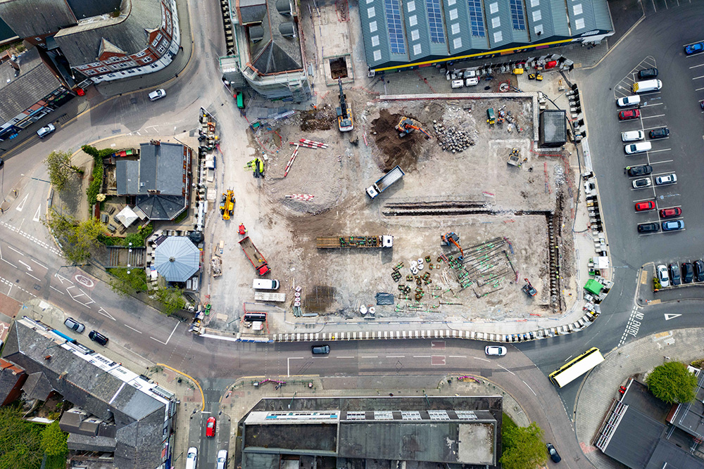 Aerial view of a construction site