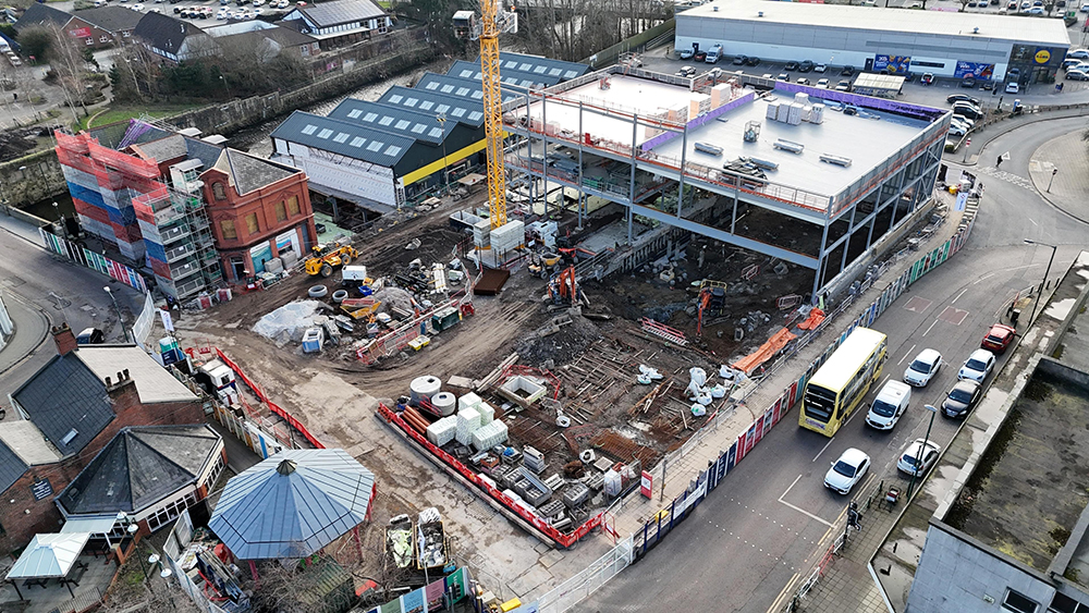 Aerial view of a construction site