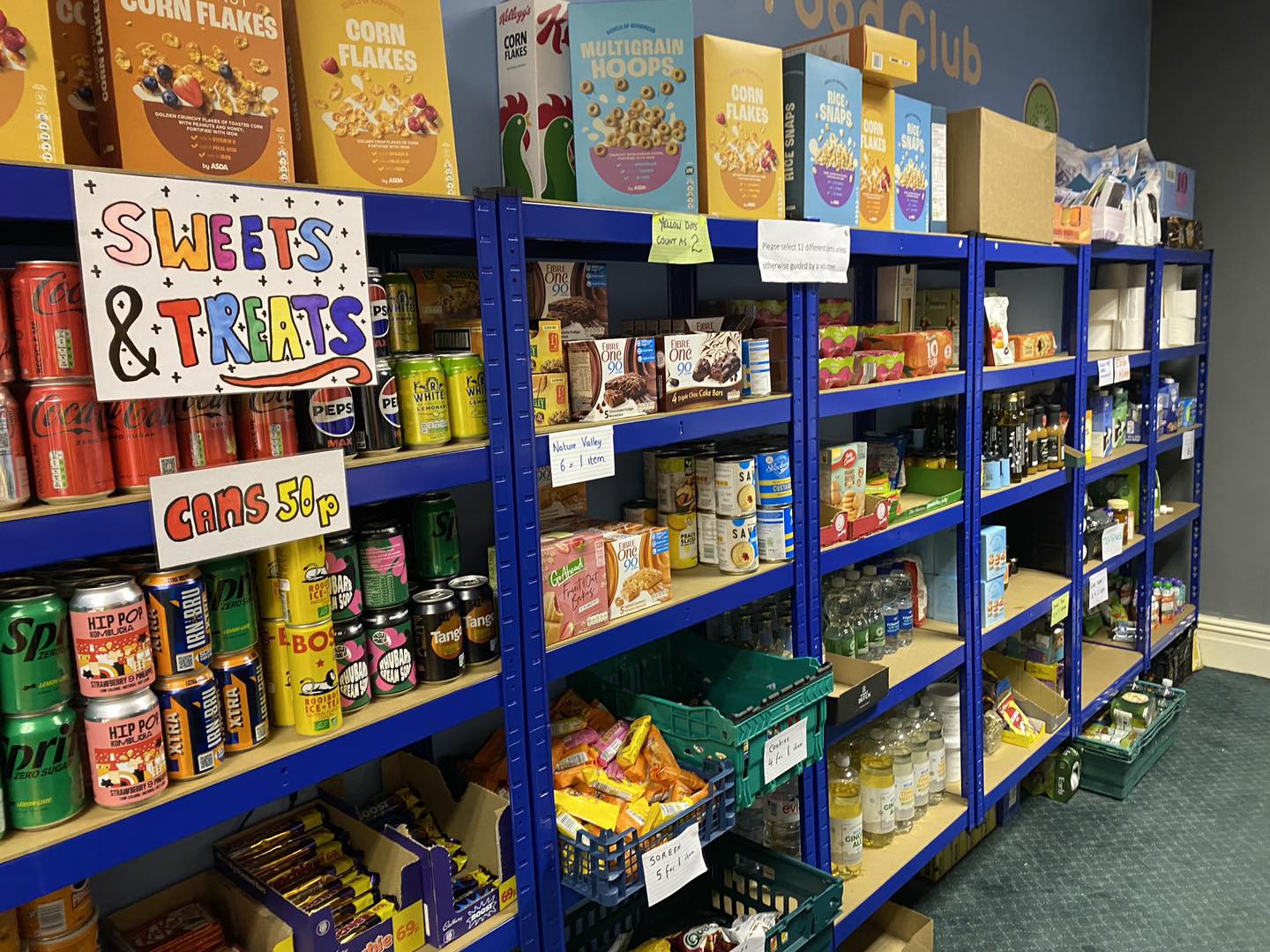 A picture of food on the shelves at Radcliffe Food Club