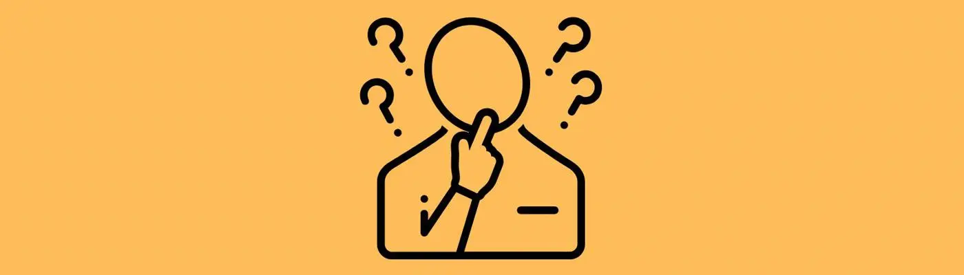 A person thinking (question marks above their head)