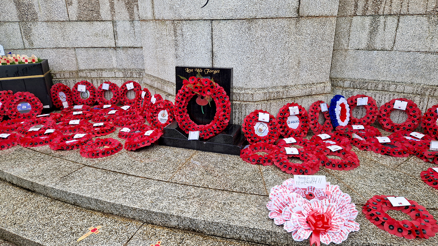 Wreathes at the war memorial