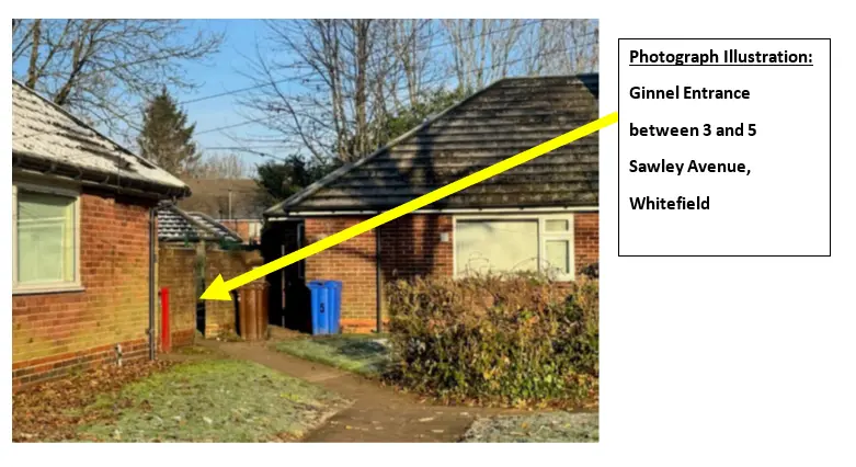 Photograph showing the ginnel entrance from Sawley Avenue