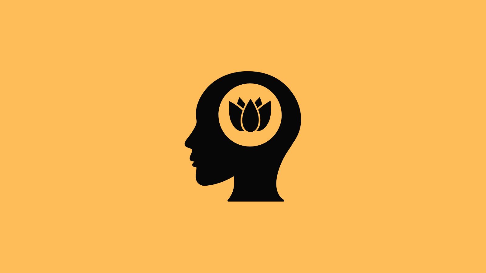 outline of a head with a lotus plant where the brain is