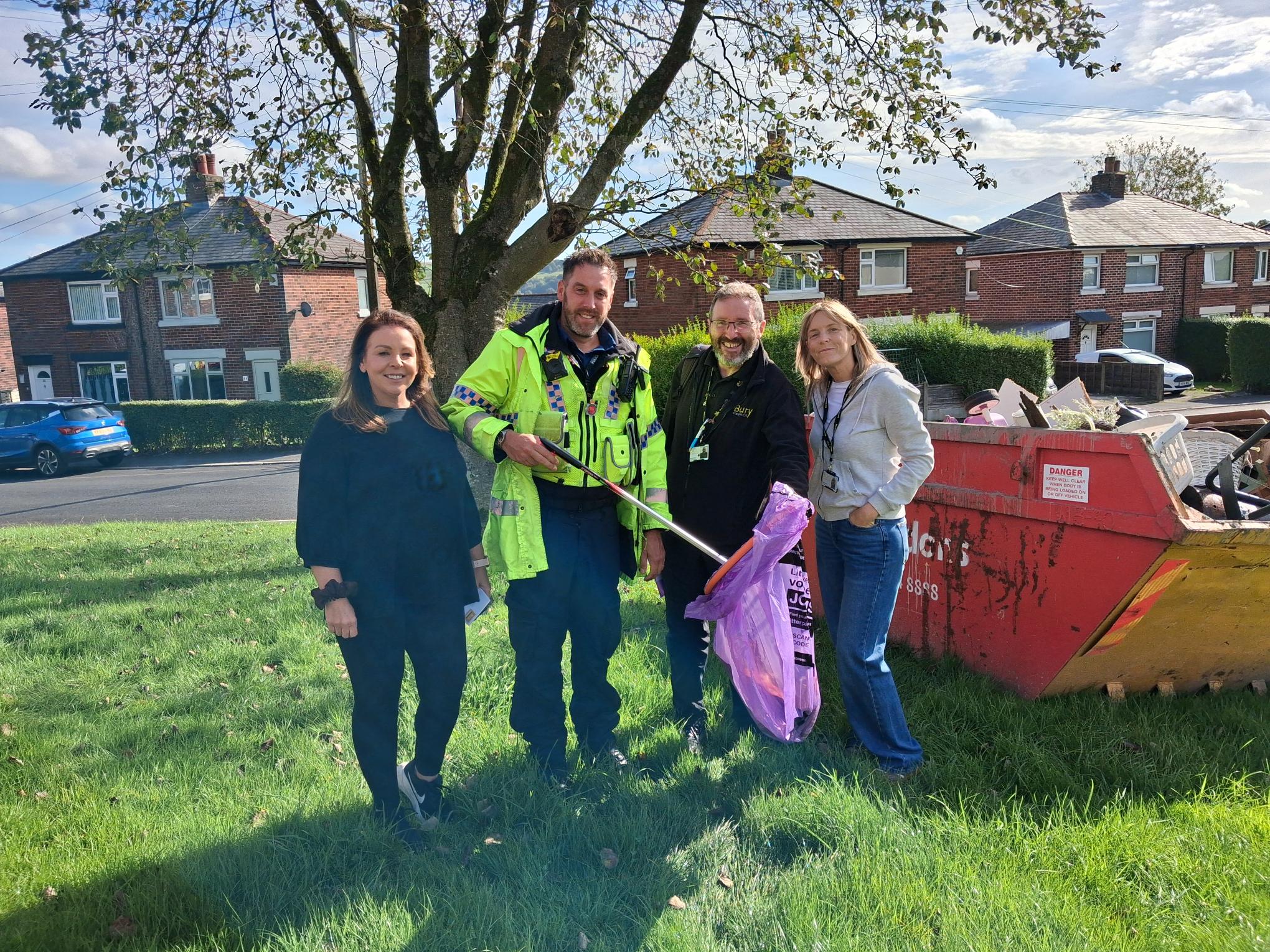 police and housing staff litter picking
