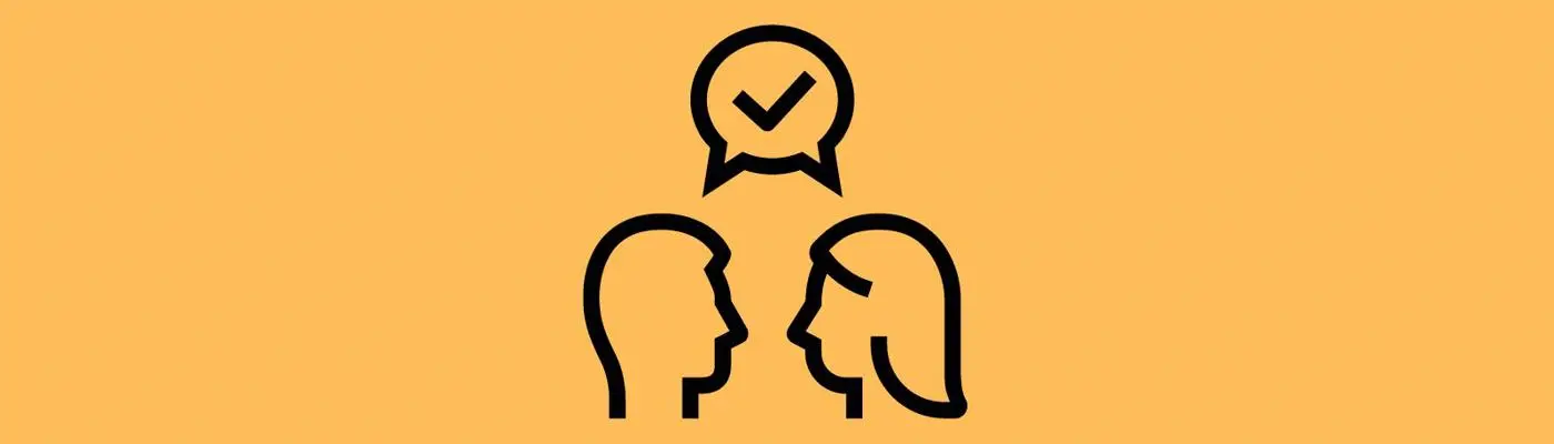 drawing of two people face to face with sppech bubble above containing question mark