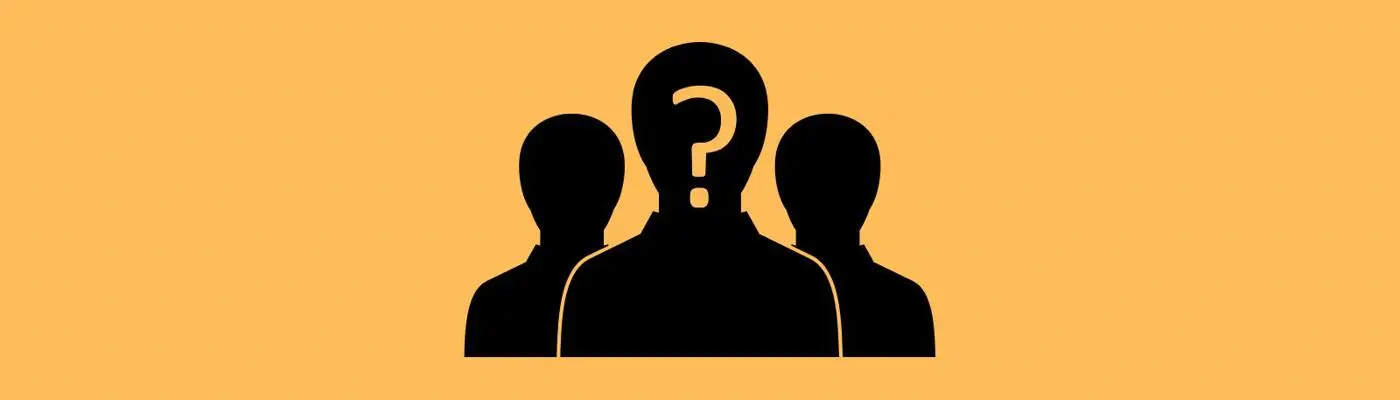 Three people, the middle one has a question mark