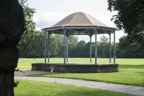 Bandstand by a pathway.