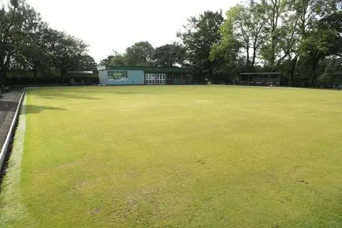 Crown green bowling pitch and club house.